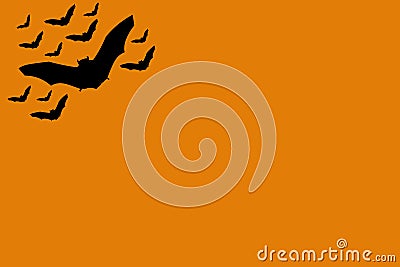 Several black bats flying over a orange background Cartoon Illustration