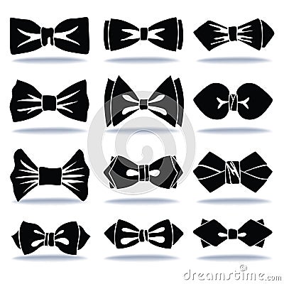 Several Black Silhouettes Of Bow Tie With Shadow Stock Vector - Image ...