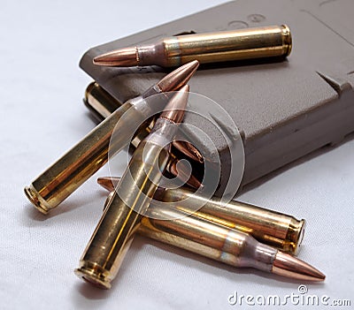 .223 rounds and a loaded magazine Stock Photo