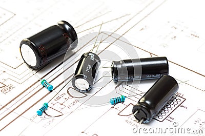 Several capicitors and resistors Stock Photo