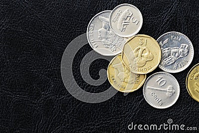 Several coins from Fiji on a dark background Editorial Stock Photo