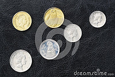 Several coins from Fiji on a dark background Editorial Stock Photo