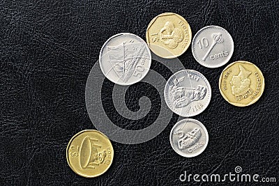 Several coins from Fiji on a dark background Editorial Stock Photo