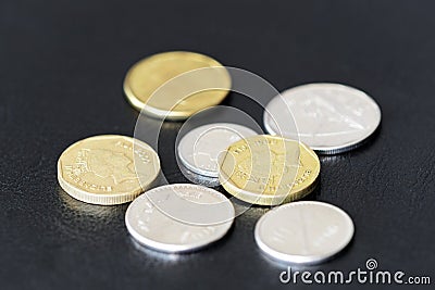 Several coins from Fiji on a dark background Editorial Stock Photo