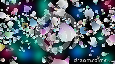 Several colored light bulbs in the air. 3D Rendering Stock Photo