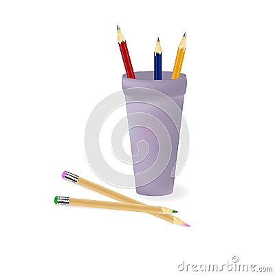 Several colored pencils in a glass. illustration Cartoon Illustration