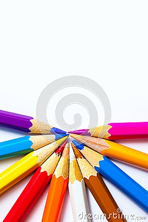 Nine colored pencils on a white Stock Photo