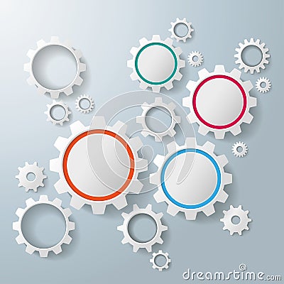 Several Colored and White Gears Infographic Vector Illustration