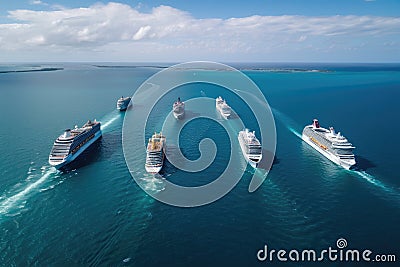 Several cruise ships in the ocean is a magnificent sight that represents the luxury and adventure of sea travel Stock Photo