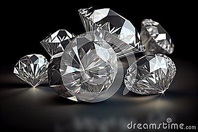 Several diamonds on a dark background. AI generated Stock Photo