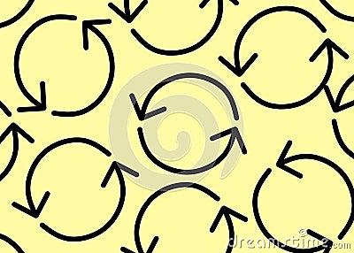 Several duplicates of bold black pair of looping arrows symbols signs light yellow backdrop Cartoon Illustration