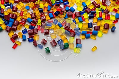 Several dyed plastic polymer resins Stock Photo