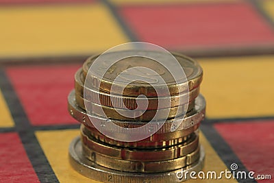 Several EUR coins lie on the chessboard Stock Photo