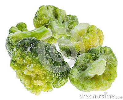 Several frozen broccoli flower-heads isolated Stock Photo