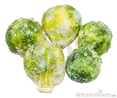 Several frozen Brussels sprouts isolated on white Stock Photo