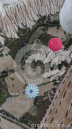 Several Hot Air Balloons Flying Underneath Each Other Stock Photo