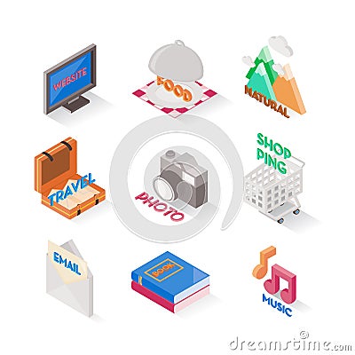 Several icon isometric styles.Set of cute icons. Vector Illustration