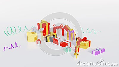 Several Multicolored gifts with colored and shiny ribbons Stock Photo