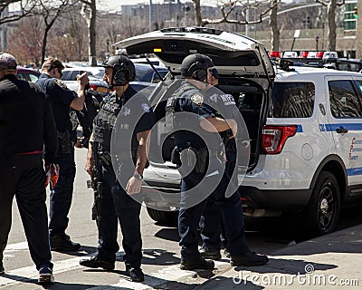 Several NYPD counter-terrorism bureau officers during opening da Editorial Stock Photo