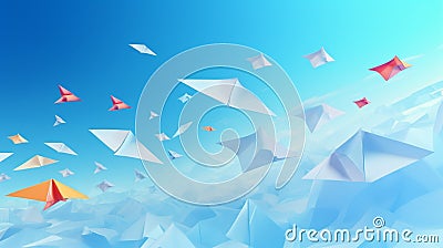 Several paper airplanes over a vibrant background Stock Photo