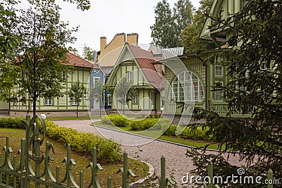 Several picturesque wooden houses of unusual shape Stock Photo