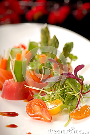 Several pieces of japanese sashimi on a plate Stock Photo