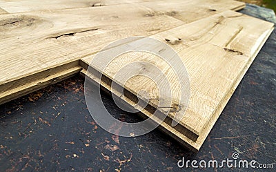Several planks of beautiful laminate or parquet flooring with wooden texture as background Stock Photo