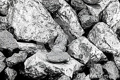 several rough stones, silver, manganese, tin, chrome and platinum. Mining concept, industrial material Stock Photo