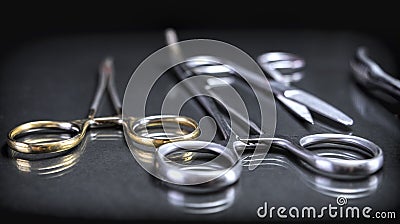 Several scissors operating theater aligned Stock Photo