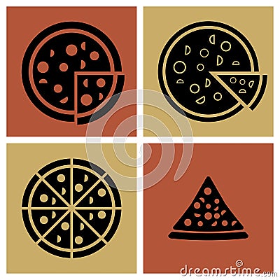 Several style of pizza icons set Vector Illustration