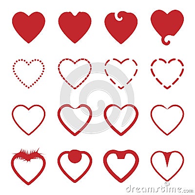 Several style of red heart icons set Vector Illustration