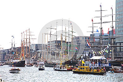 Several tallships in Amsterdam particiating at European large tallship event Editorial Stock Photo