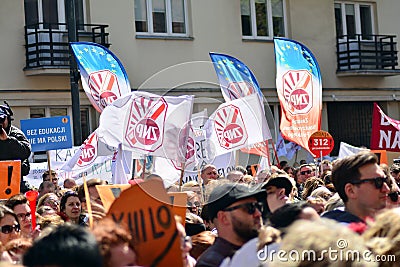 Several thousand teachers, as well as parents and students supporting them, protested, the 16th day of teachers protest. The main Editorial Stock Photo