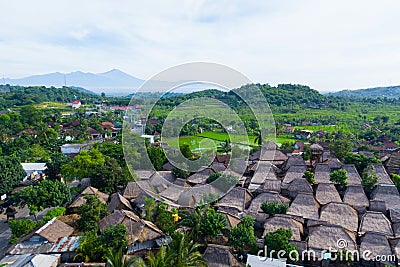 Several traditional houses with mountain views Stock Photo