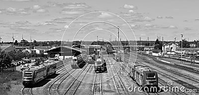 Several trains in expectation of travel Stock Photo