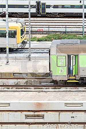 Several trains stopped Editorial Stock Photo