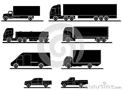 Several truck silhouettes Stock Photo