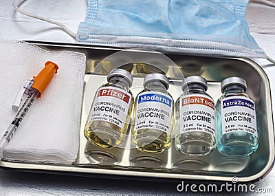 Several vaccines from different laboratories with high efficacy against Covid-19, conceptual image, recreation experimental Editorial Stock Photo