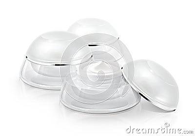Several white rounded cosmetic jar Stock Photo