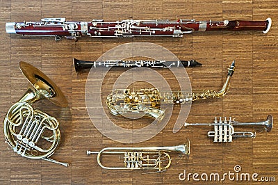 Several wind instruments Stock Photo