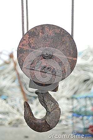 Severe corrosion pulley hook. Stock Photo