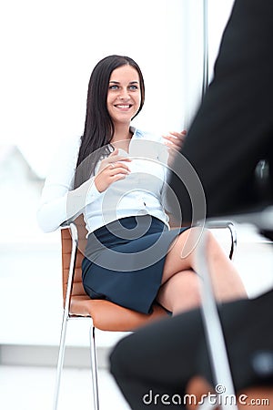 Severe female manager criticize her team member Stock Photo