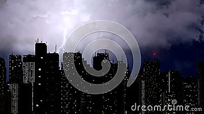 Severe storm breaking over megalopolis skyscrapers, natural phenomenon Stock Photo