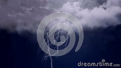 Severe thunderstorm and intense lightning in the night sky, meteorology, climate Stock Photo