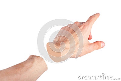 Severed hand pointing at something, montage. Cut off limb, body part abstract design, object isolated on white, cut out Stock Photo