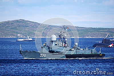 A Russian small-range missile battleship. Editorial Stock Photo