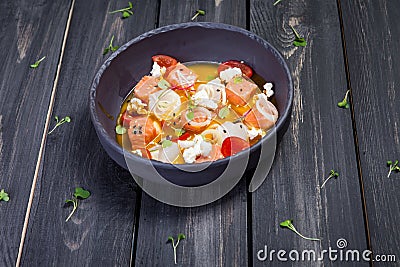 Sevice with salmon and mango Stock Photo