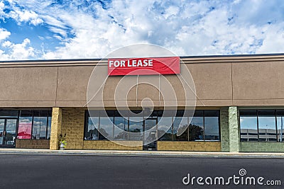 Sevierville, TN / United States - October 15, 2018: Horizontal shot of Retail Space Available in an old strip shopping center Editorial Stock Photo