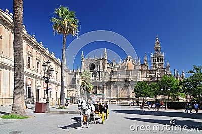 Sevilla Cathedral Catedral de Santa Maria de la Sede, Gothic style architecture in Spain, Andalusia region Editorial Stock Photo