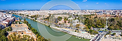 Sevilla city. Beautiful Aerial Panorama Shot. Centre and its landmarks,, Spain, Seville Stock Photo